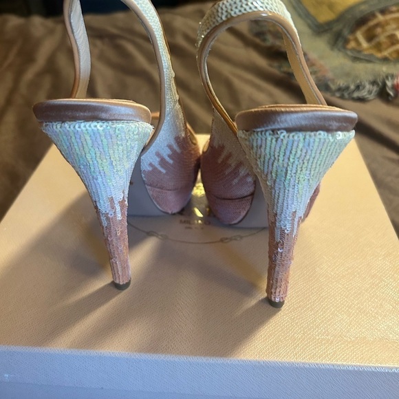 Prada Milano sequence palillette open toe sling back platform high heel - Picture 4 of 15